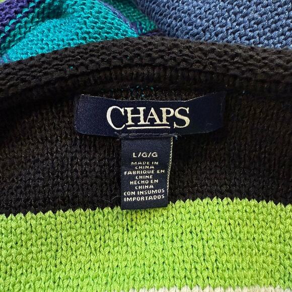 Chaps Ralph Lauren Preppy Striped Sweater Sz L Womens Cotton Blend Blues Raglan - Picture 6 of 7